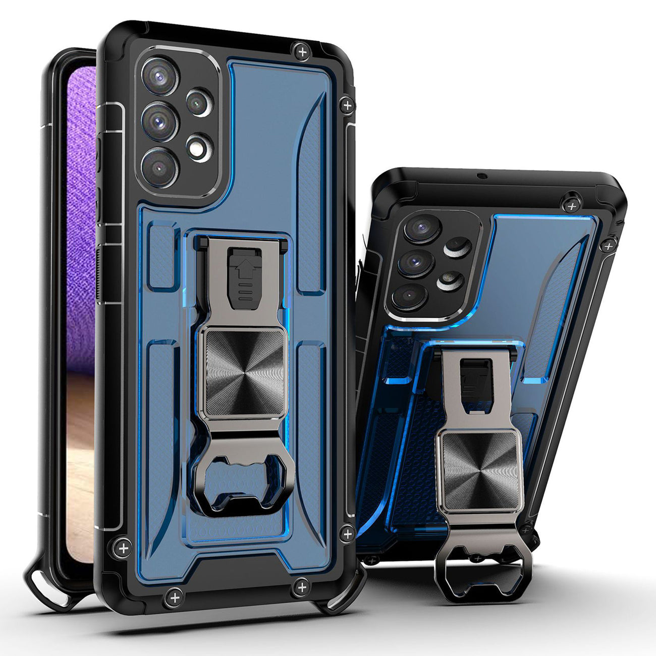 Kickstand Ring Holder/Bottle Opener with Magnetic Car Mount for Samsung Galaxy A32 In Blue